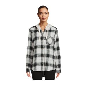 Time and Tru Women's Button Down Hooded Flannel Shirt